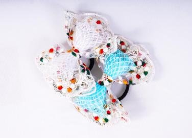 Aeny Handmade Crochet Bow Hair Tie for Girls | Cute Beaded Hair Accessory | Soft Elastic Hair Band - Image 4