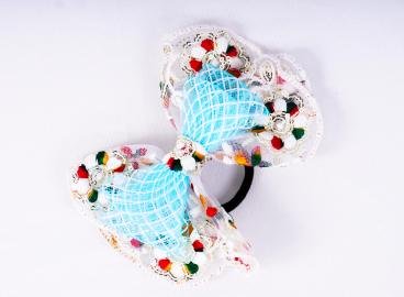 Aeny Handmade Crochet Bow Hair Tie for Girls | Cute Beaded Hair Accessory | Soft Elastic Hair Band - Image 3