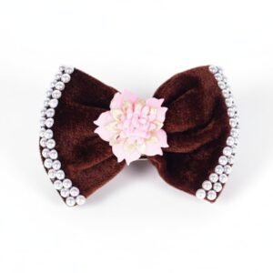 Lerina Handmade Velvet Hair Bow | Stylish Flower Hair Clip for Women & Girls (Brown, Free Size)