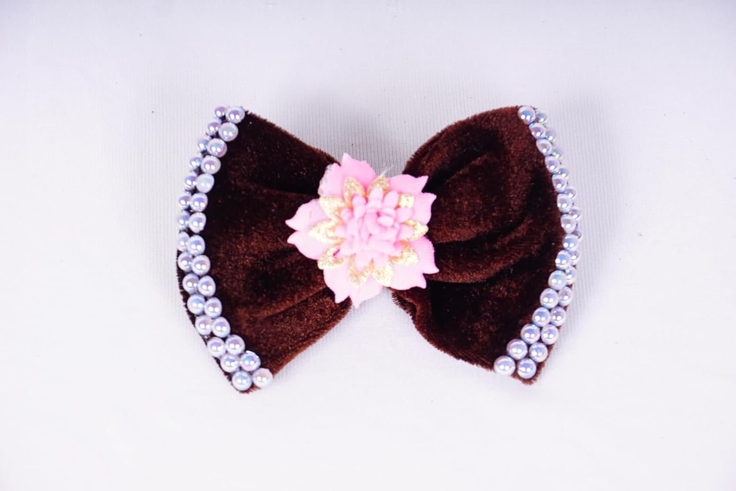 Lerina Handmade Velvet Hair Bow | Stylish Flower Hair Clip for Women & Girls (Brown, Free Size) - Image 3