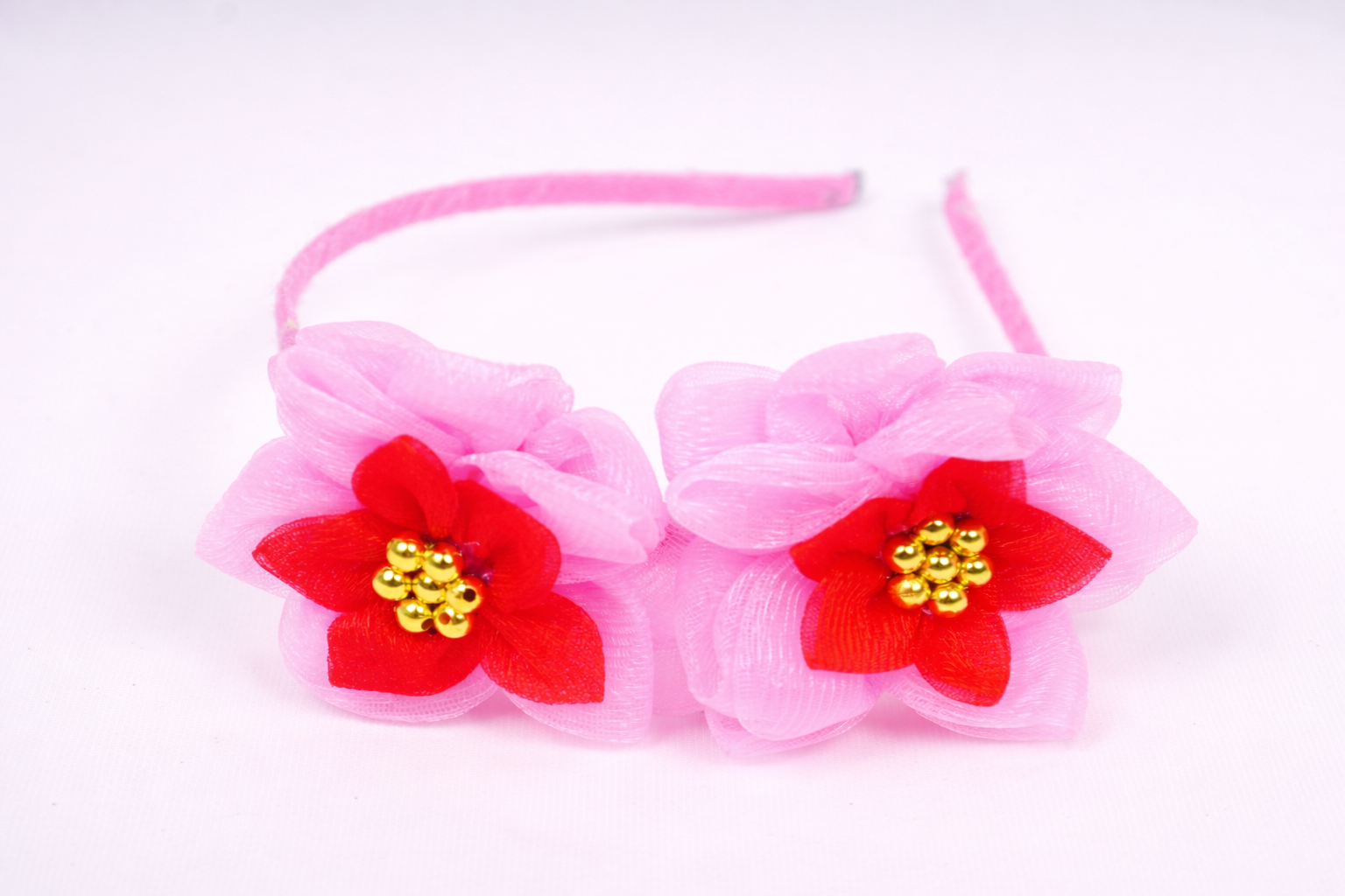 Leaf Pink Net Hairband | Elegant Handmade Hair Accessory with Golden Moti for Women & Girls - Image 5