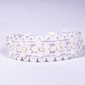 Liva White Satin Hairband | Elegant Floral and Pearl Hair Accessory for Women & Girls