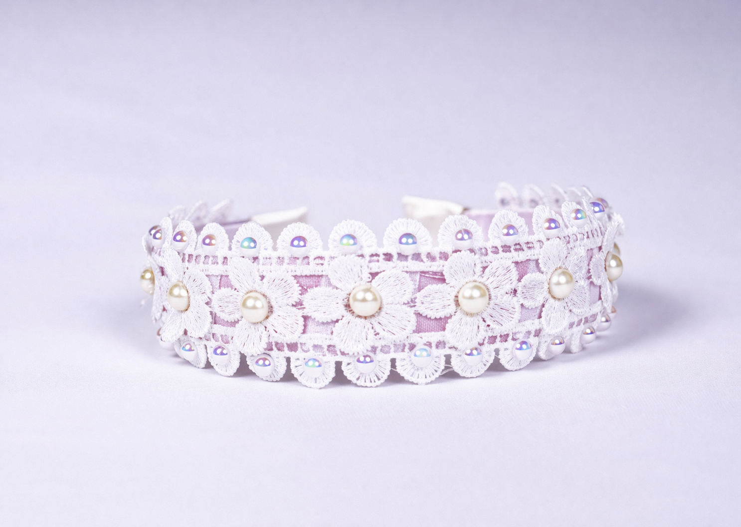 Liva White Satin Hairband | Elegant Floral and Pearl Hair Accessory for Women & Girls