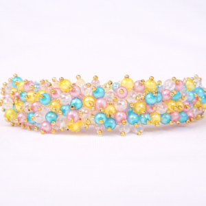 Brideo Stylish Hairband for Women & Girls | Pink Ribbon Hair Band with Colourful Bead Design