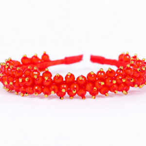 AD Red Beaded Headband for Girls & Women | Handmade Party & Wedding Hair Accessory with Golden Beads