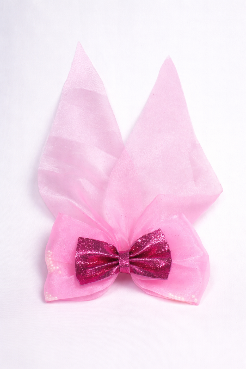 Big Seem Organza Hair Bow Clip Set | Handmade Pink & Red Hair Clips with White Moti for Women & Girls