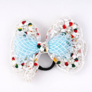 Aeny Handmade Crochet Bow Hair Tie for Girls | Cute Beaded Hair Accessory | Soft Elastic Hair Band