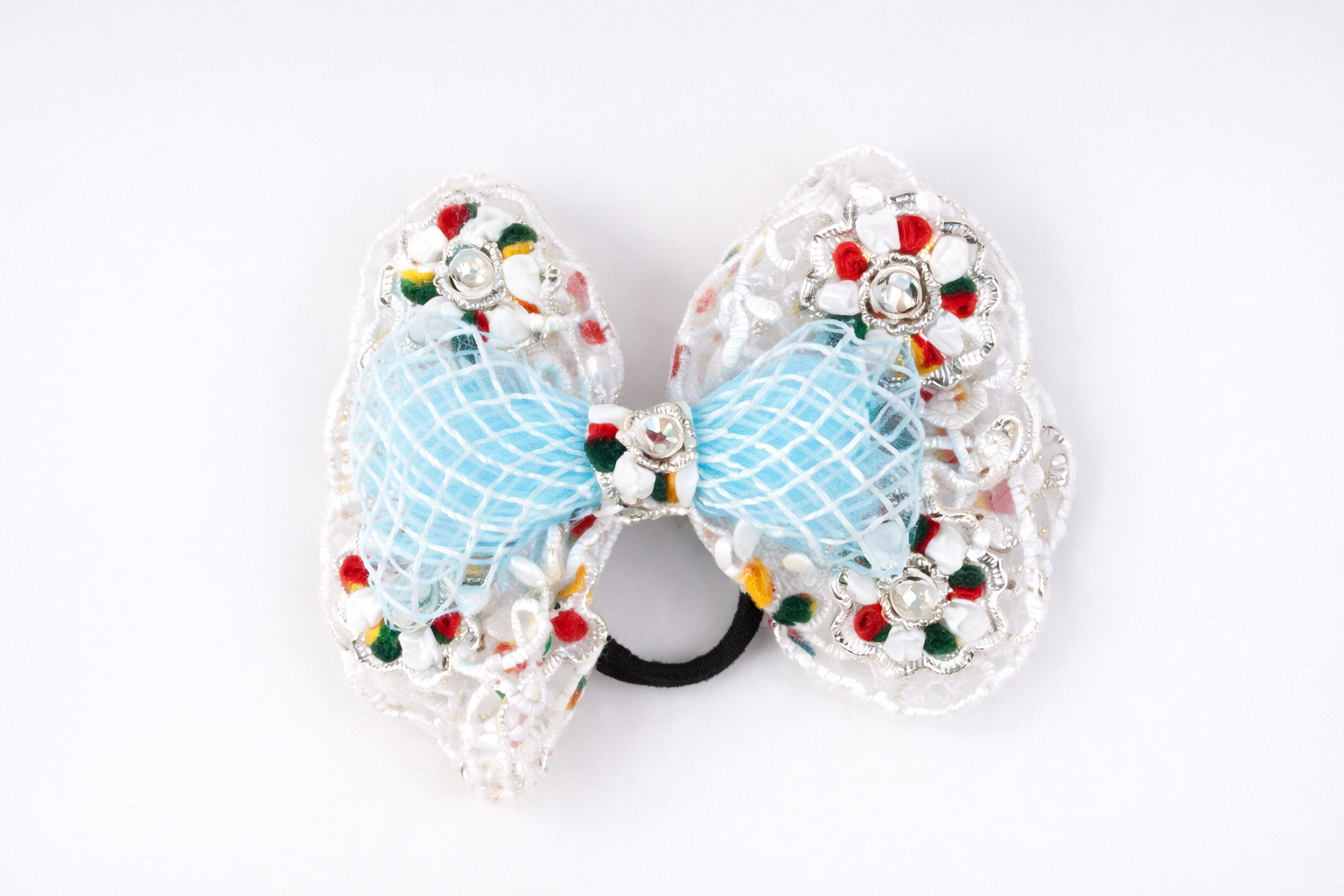 Aeny Handmade Crochet Bow Hair Tie for Girls | Cute Beaded Hair Accessory | Soft Elastic Hair Band