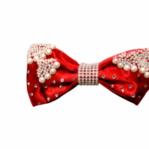 Lotus Red Pearl Bow Hair Clip | Elegant Rhinestone & Pearl Hair Accessory for Women