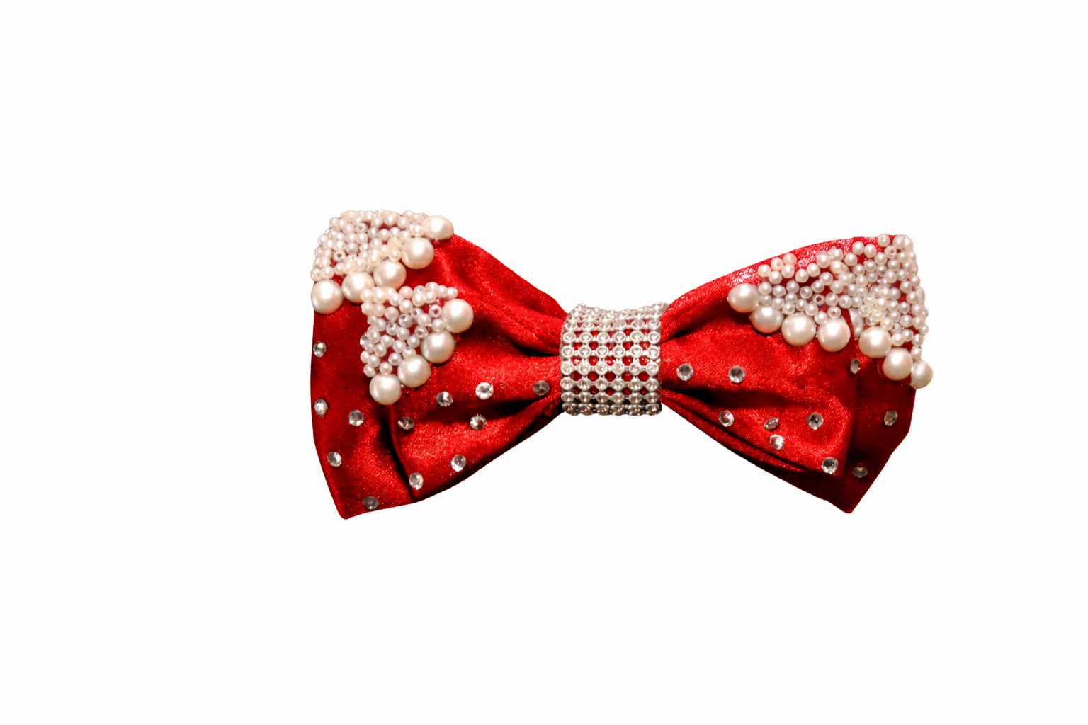 Lotus Red Pearl Bow Hair Clip | Elegant Rhinestone & Pearl Hair Accessory for Women