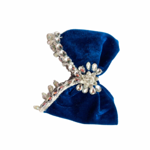 Flora Blue Velvet Bow Hair Clip | Elegant Rhinestone Floral Hair Accessory for Women