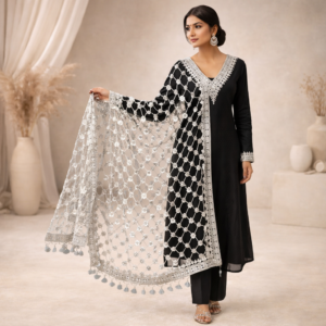 Rupali Chunar Net Dupatta with Mirror Work & Lace Border for Women