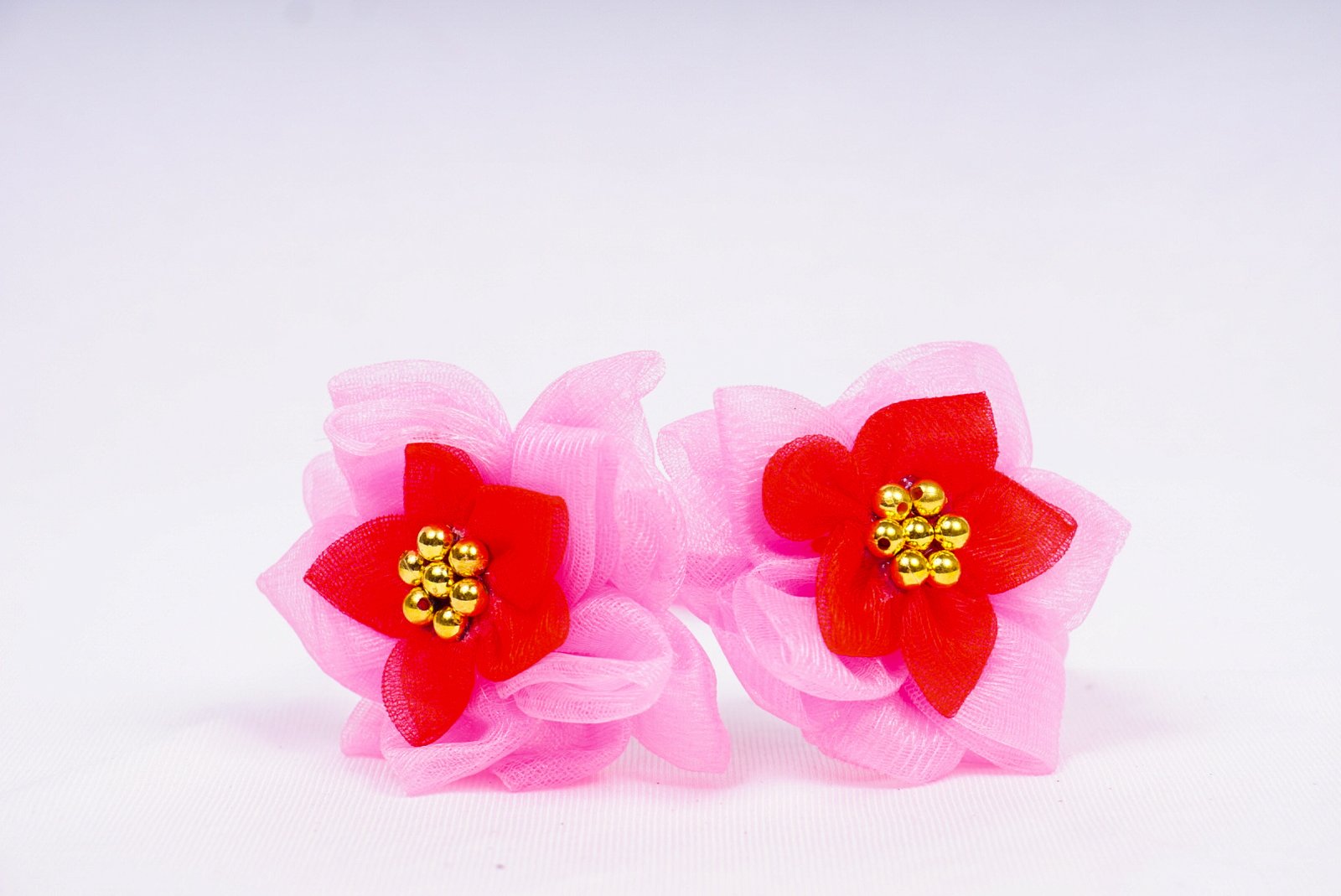 Leaf Pink Net Hairband | Elegant Handmade Hair Accessory with Golden Moti for Women & Girls