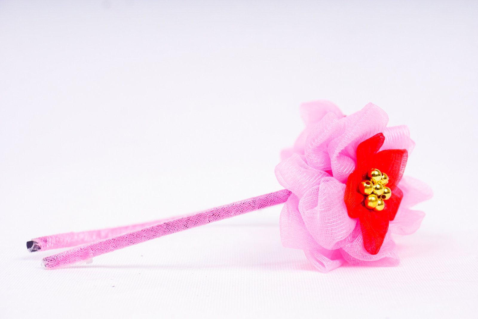 Leaf Pink Net Hairband | Elegant Handmade Hair Accessory with Golden Moti for Women & Girls - Image 4