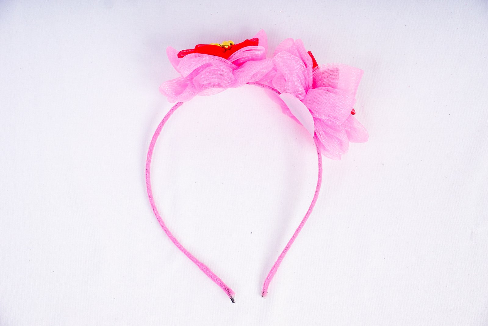Leaf Pink Net Hairband | Elegant Handmade Hair Accessory with Golden Moti for Women & Girls - Image 3