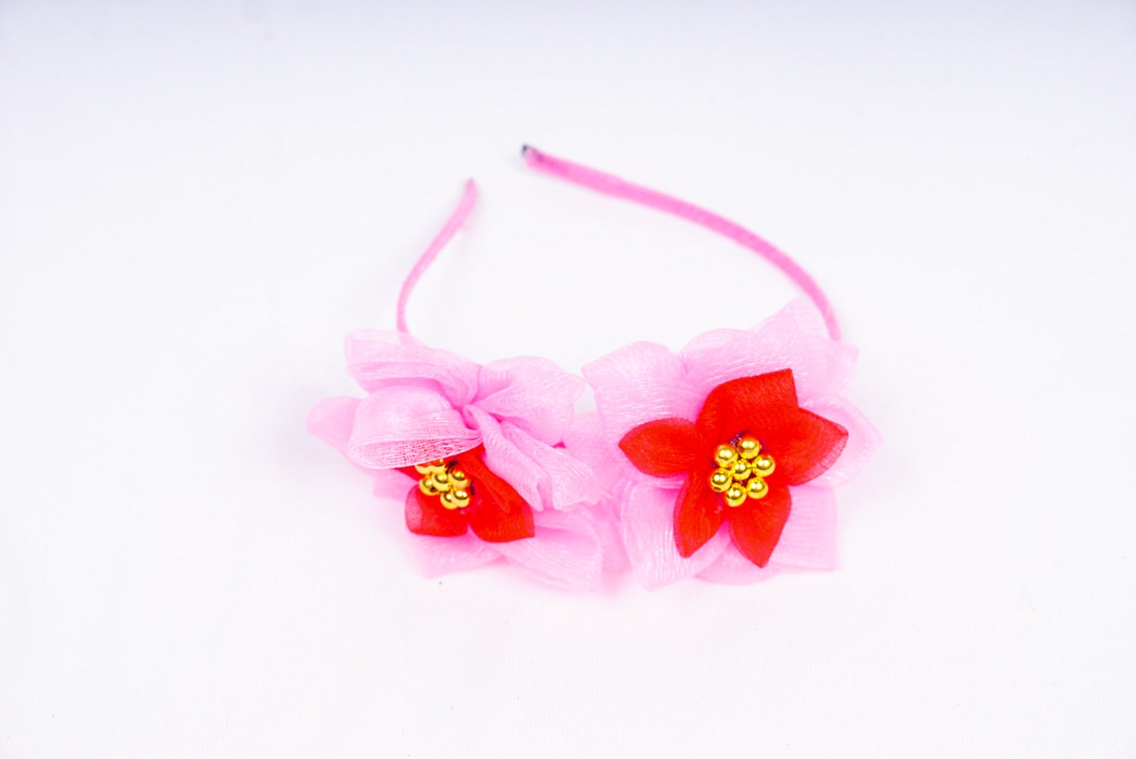 Leaf Pink Net Hairband | Elegant Handmade Hair Accessory with Golden Moti for Women & Girls - Image 2