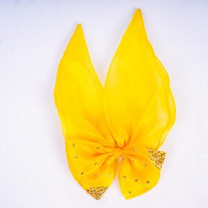 Dontee Yellow Bow Hair Accessory for Girls | Stylish Fabric Hair Band with Golden Embellishments | Party & Festive Wear