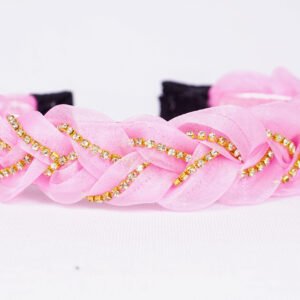 Shine Organza Hair Band for Women & Girls | Elegant Plastic Hairband with Black Ribbon & White Nugless