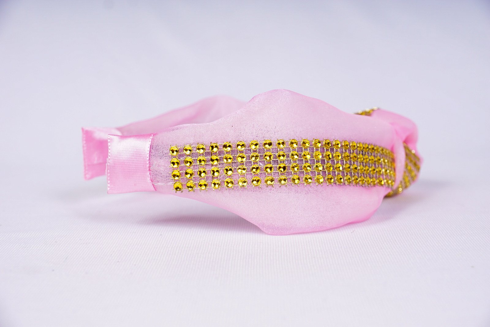 Bery Pink Embellished Headband for Girls & Women | Soft Fabric Hair Band with Golden Stones | Party & Wedding Accessory - Image 4